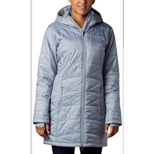 Columbia Womens Grey Omniheat Mighty Lite Hooded Long Quilted Jacket Size Small